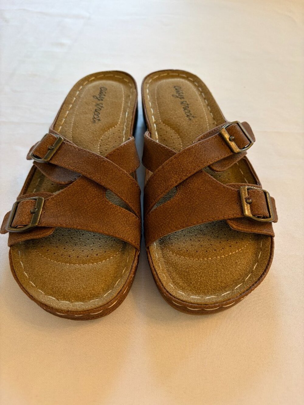 Easy Street 7.5 brown slip on sandal slides New